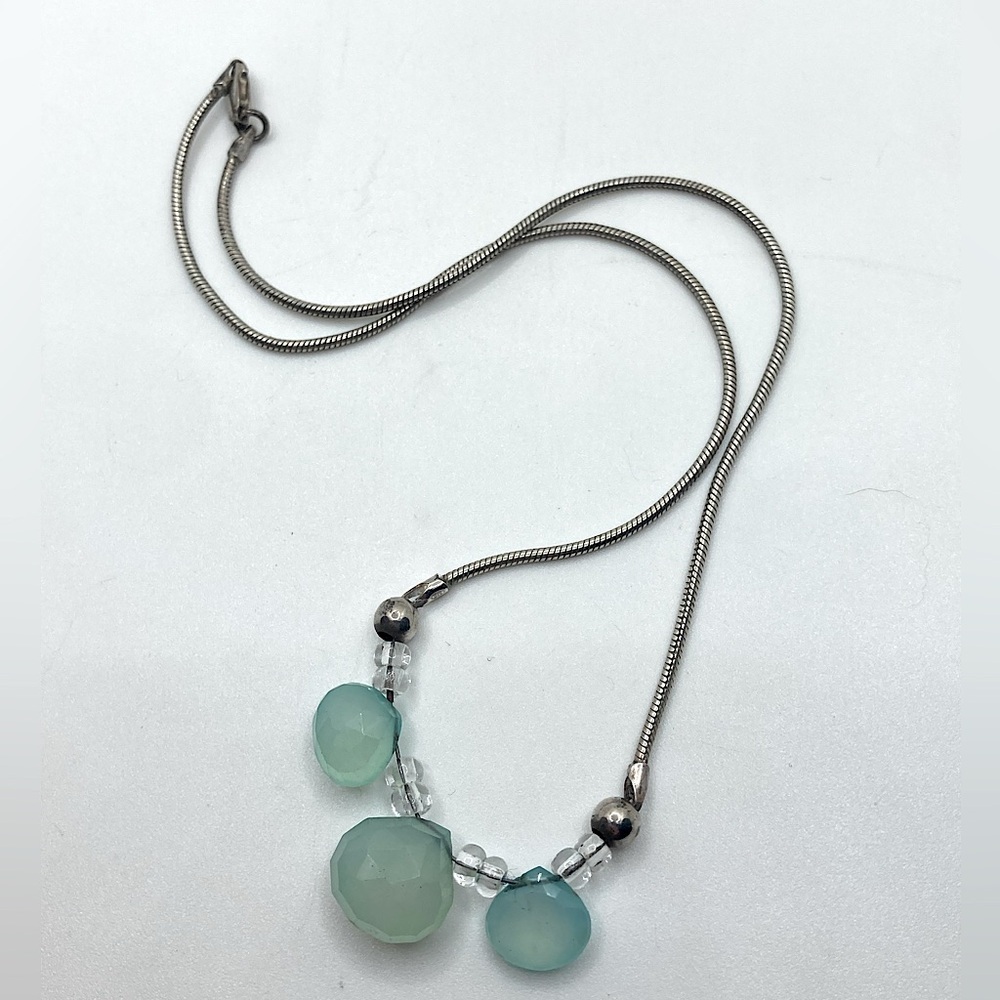CARIBBEAN Blue Quartzite & 925 Sterling Silver Necklace Short Chain 15.5”